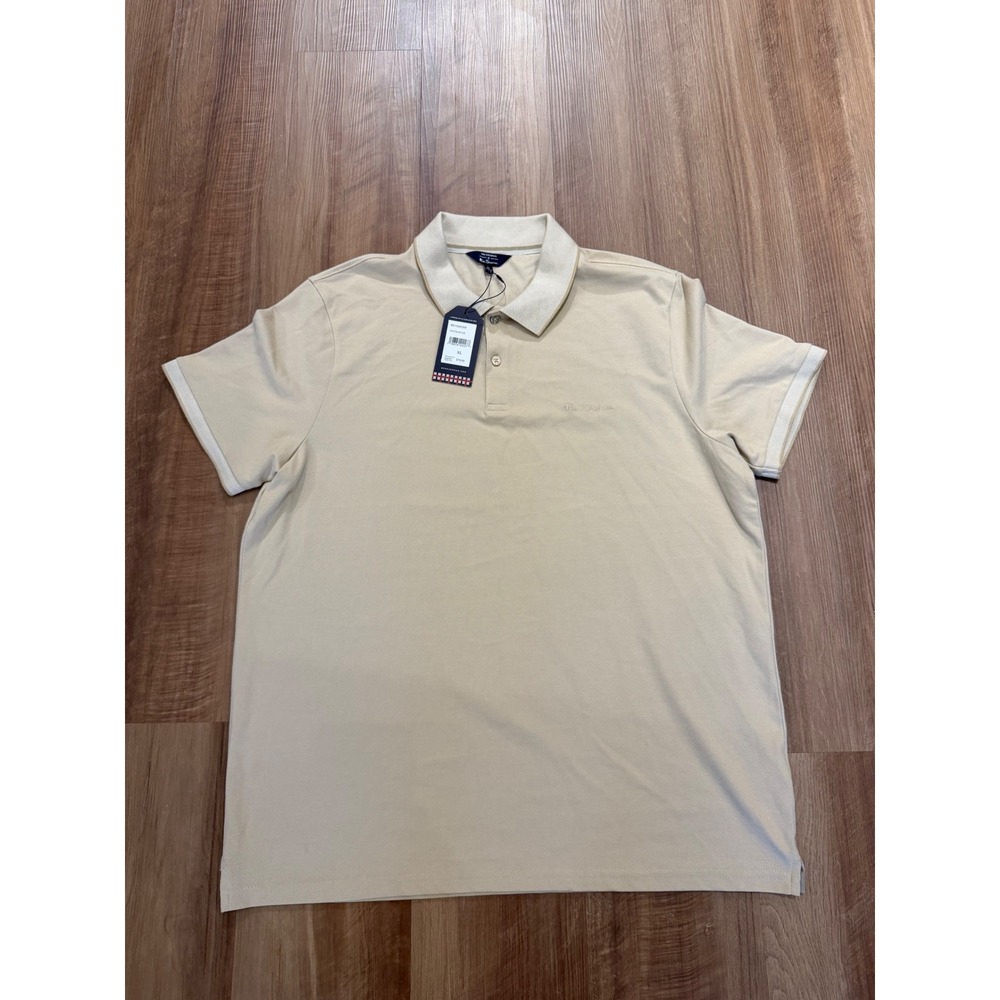 Ben Sherman Polo Shirt Mens XL White/Spice BS15SK268 Short Sleeve Tipped Pique